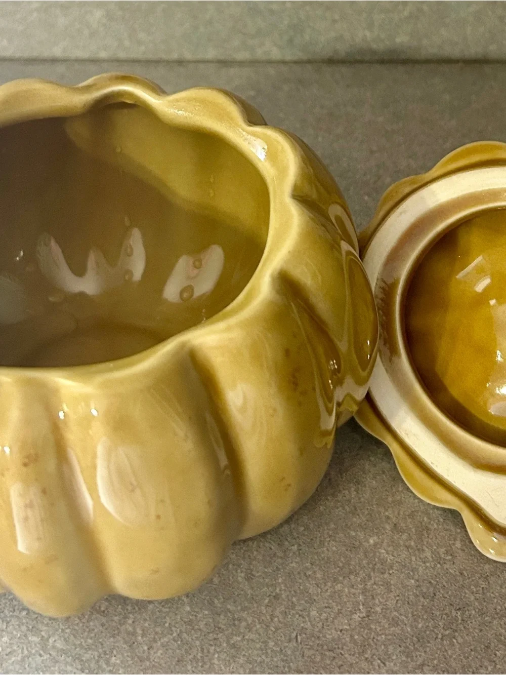 jcpenney ChrisMadden Home Collection Yellow Glazed Ceramic pumpkin candy jar